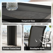 Outsunny - 9 Pieces Patio Set with Stackable Chairs, Patio Dining Set with Glass Top for Garden, Patio, Backyard, Black