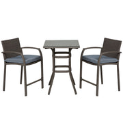 Outsunny - 3 Pieces Patio Bar Set Wicker Garden Bistro Set Outdoor Furniture PE Rattan Table and Stools with Seat Cushion, Grey