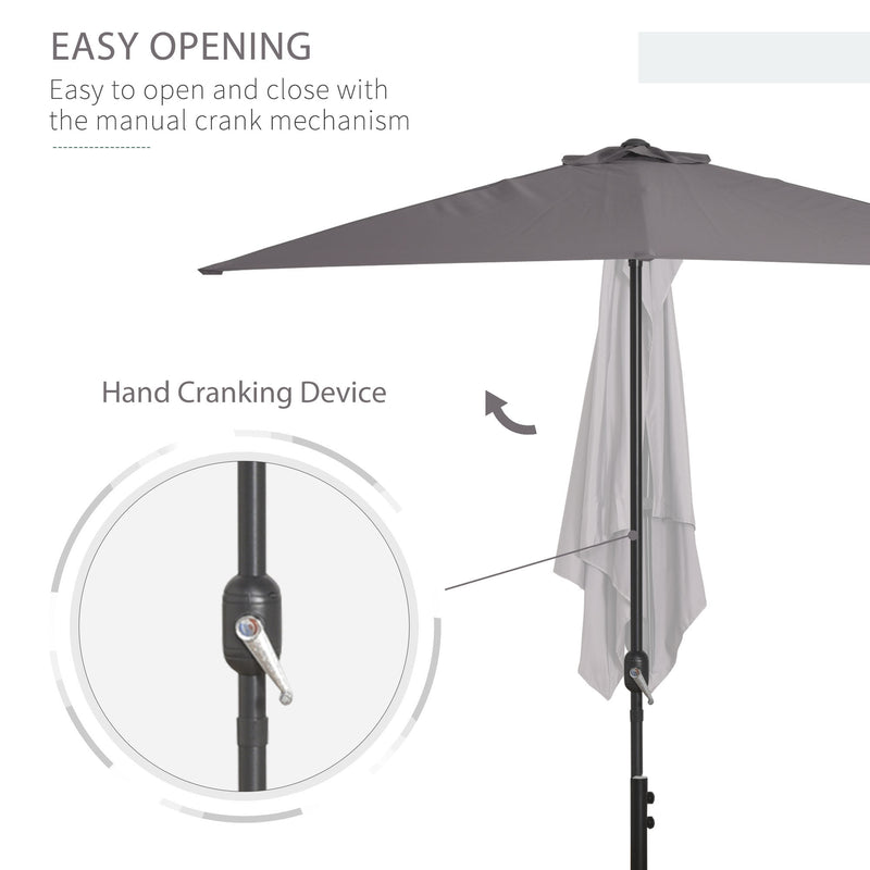 Outsunny - 8ft Half Round Umbrella Outdoor Balcony Parasol Patio Garden Outdoor Window Sun Shade w/ 5 Ribs — 84D-074GY