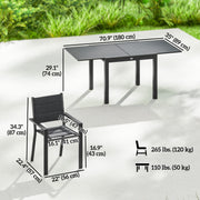 Outsunny - Patio Dining Set for 6, Aluminum Expandable Outdoor Table and 6 Stackable Chairs with Padded Back, Mesh Seat, Black