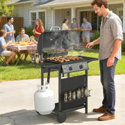 Outsunny - 2-Burner Propane Gas Grill, 18000 BTU BBQ Grill with Wheels, Warming Rack, Shelf, Thermometer, Grease Cup, Black