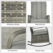 Outsunny - Outdoor Wicker Rocking Chair with Cushion, Patio PE Rattan Recliner Chair with Adjustable Footrest, Armrests, Mixed Grey