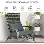 Outsunny - Patio Wicker Adirondack Chair, Outdoor PE Rattan Fire Pit Chair, Muskoka Chair w/ Soft Cushions, Tall Curved Backrest and Comfortable Armrests for Deck Garden, Grey