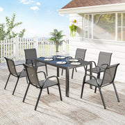 Outsunny - 7 Pieces Outdoor Dining Set for 6, Patio Furniture Set with Rectangular Patio Table and Stackable Chairs, Light Grey