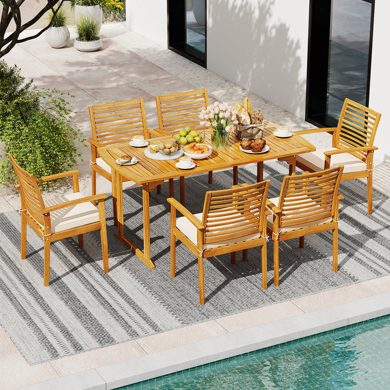 Costway - Acacia Wood 7-Piece Patio Dining Set with Umbrella Hole