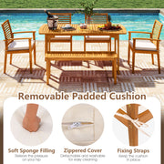Costway - Acacia Wood 7-Piece Patio Dining Set with Umbrella Hole