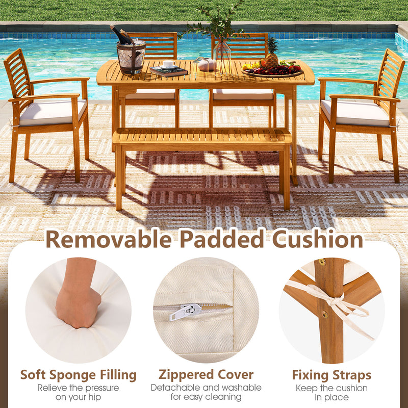 Costway - Acacia Wood 7-Piece Patio Dining Set with Umbrella Hole
