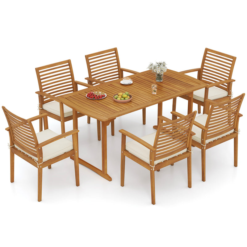 Costway - Acacia Wood 7-Piece Patio Dining Set with Umbrella Hole