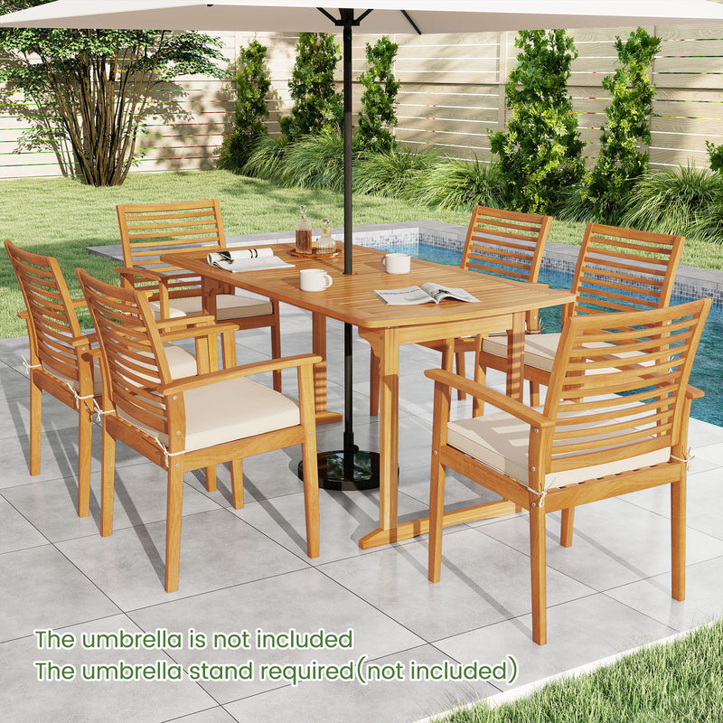 Costway - Acacia Wood 7-Piece Patio Dining Set with Umbrella Hole