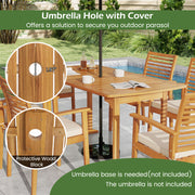 Costway - Acacia Wood 7-Piece Patio Dining Set with Umbrella Hole