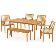 Costway - Acacia Wood Outdoor Table and Bench Chairs Set with 1.97 Inch Umbrella Hole