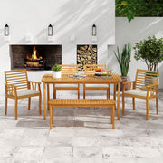 Costway - Acacia Wood Outdoor Table and Bench Chairs Set with 1.97 Inch Umbrella Hole