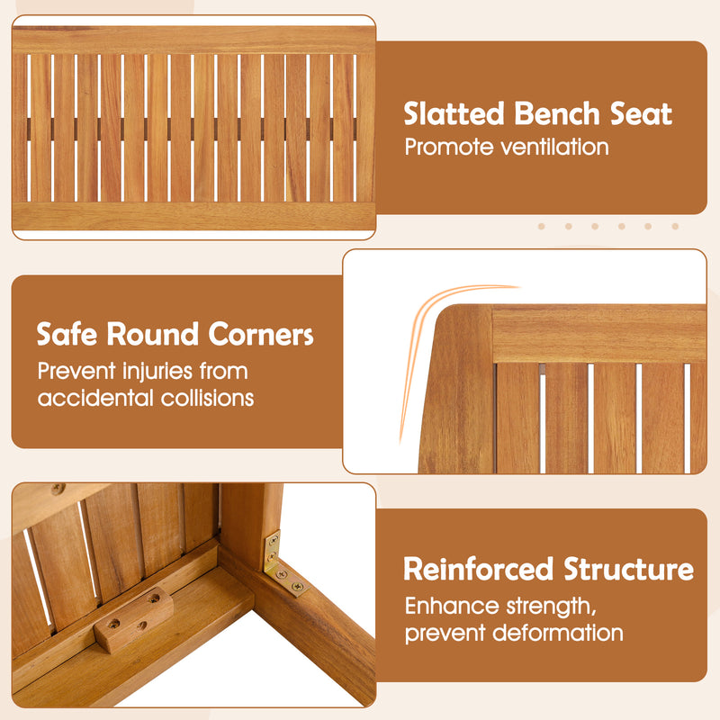 Costway - Acacia Wood Outdoor Table and Bench Chairs Set with 1.97 Inch Umbrella Hole