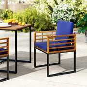 Costway - Acacia Wood Outdoor Dining Chairs Set of 2 with Soft Cushions-Navy