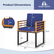 Costway - Acacia Wood Outdoor Dining Chairs Set of 2 with Soft Cushions-Navy