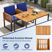 Costway - Acacia Wood Outdoor Dining Chairs Set of 2 with Soft Cushions-Navy