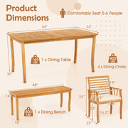 Costway - Acacia Wood Outdoor Table and Bench Chairs Set with 1.97 Inch Umbrella Hole