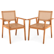 Costway - Acacia Wood Outdoor Dining Chairs Set of 2 PE Rattan Patio Chairs with Backrests and Armrests