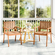 Costway - Acacia Wood Outdoor Dining Chairs Set of 2 PE Rattan Patio Chairs with Backrests and Armrests