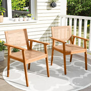 Costway - Acacia Wood Outdoor Dining Chairs Set of 2 PE Rattan Patio Chairs with Backrests and Armrests