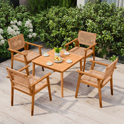 Costway - Acacia Wood Outdoor Dining Chairs Set of 2 PE Rattan Patio Chairs with Backrests and Armrests