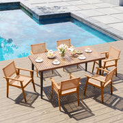 Costway - Acacia Wood Outdoor Dining Chairs Set of 2 PE Rattan Patio Chairs with Backrests and Armrests