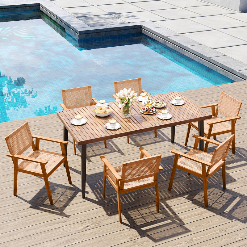 Costway - Acacia Wood Outdoor Dining Chairs Set of 2 PE Rattan Patio Chairs with Backrests and Armrests
