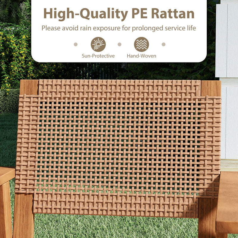 Costway - Acacia Wood Outdoor Dining Chairs Set of 2 PE Rattan Patio Chairs with Backrests and Armrests