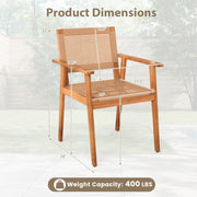 Costway - Acacia Wood Outdoor Dining Chairs Set of 2 PE Rattan Patio Chairs with Backrests and Armrests