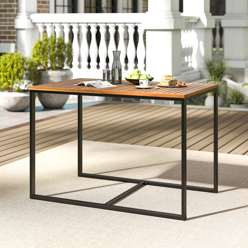 Costway - Acacia Wood Patio Dining Table with Metal Frame-Navy