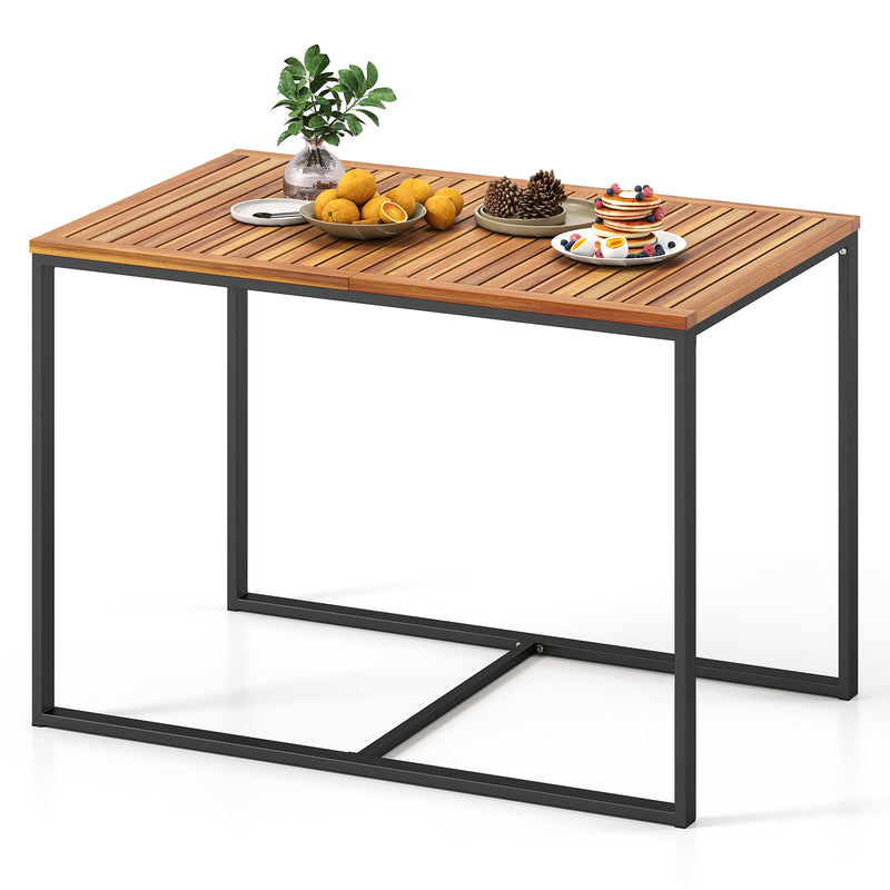 Costway - Acacia Wood Patio Dining Table with Metal Frame-Navy