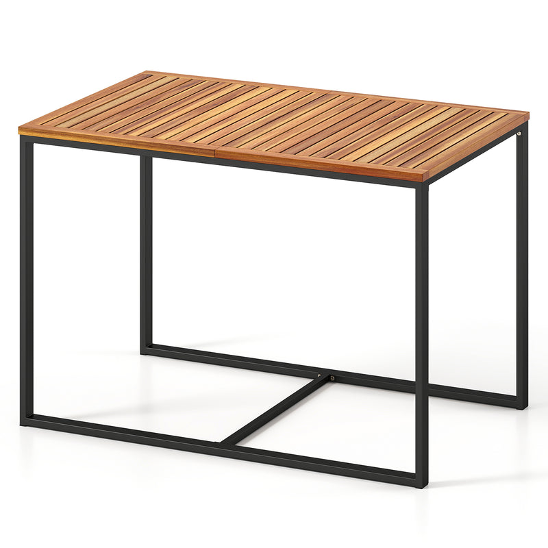 Costway - Acacia Wood Patio Dining Table with Metal Frame-Navy