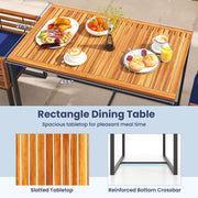 Costway - Acacia Wood Patio Dining Table with Metal Frame-Navy