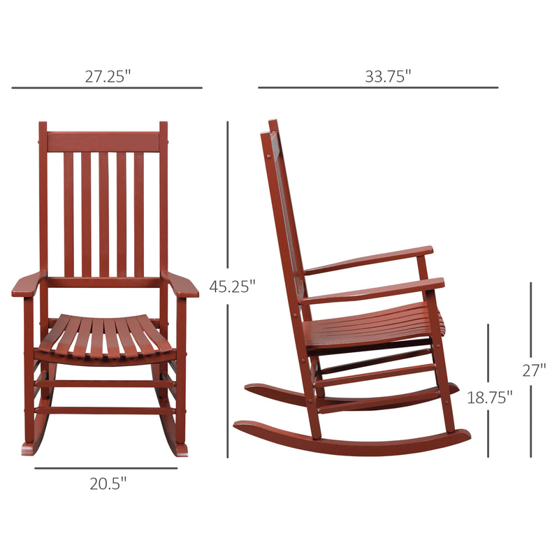 Outsunny - Wooden Porch Rocking Chair Outdoor Patio Rocker Garden Single Leisure Reclining Seat Armchair Wine Red