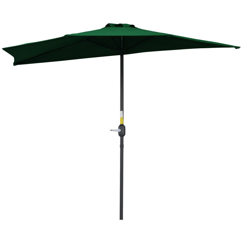 Outsunny - 9.8ft Half Umbrella Semi Round Patio Parasol with Crank Handle, Top Vent for Garden, Balcony - NO BASE INCLUDED, Green — 84D-008GN