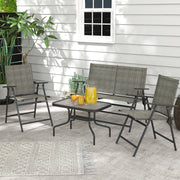 Outsunny - Outdoor 4 Pieces Patio Furniture Set, Garden Set with Two Foldable Armchairs, a Loveseat & Glass Top Table, Mixed Brown