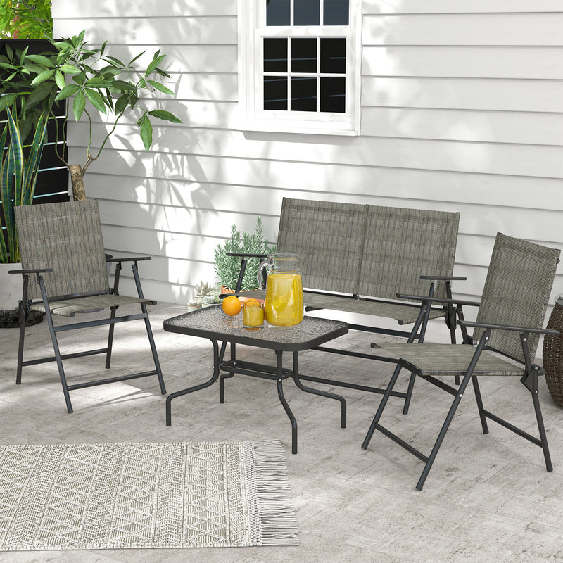 Outsunny - Outdoor 4 Pieces Patio Furniture Set, Garden Set with Two Foldable Armchairs, a Loveseat & Glass Top Table, Mixed Brown