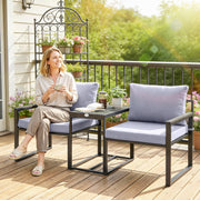 Outsunny - Outdoor Bistro Set, Patio Furniture Set with 2 Chairs and Side Table for Garden Balcony Poolside, Grey