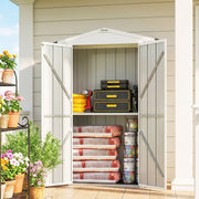 Outdoor Storage Shed Apex Roof Metal Garden Shed with Shelf for Backyard, Light Grey