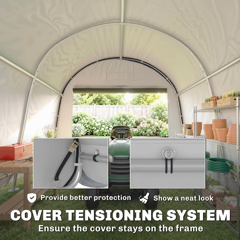 10' x 10' Outdoor Storage Tent, Heavy Duty and Waterproof Portable Shed for Bike, Motorcycle & Garden Tools, Light Grey