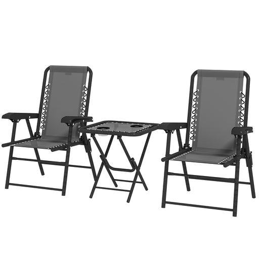 Outsunny - 3 Pieces Patio Bistro Set, Outdoor Folding Table and Chairs Set, Metal Patio Furniture Set with Cup Holders