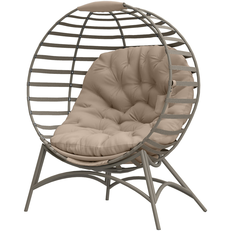 Outsunny - Egg Chair, Patio Lounge Chair, Foldable Basket Chair with Large Seat Cushion, Side Pocket, Sand