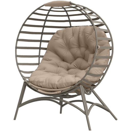 Outsunny - Egg Chair, Patio Lounge Chair, Foldable Basket Chair with Large Seat Cushion, Side Pocket, Sand