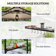 Outsunny - 8' x 5' Grill Gazebo, Double Tiered Barbecue Grill Gazebo Shelter with Side Awning, 2 Side Shelves, 6 Hooks, Khaki
