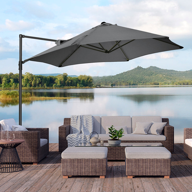 8.5FT Outdoor Cantilever Roma Parasol with 360° Rotation and Cross Base, Offset Patio Umbrella for Garden, Dark Grey