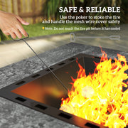 Outsunny - Fire Pit with Fire Poker, Wood Burning Firepit for Outside with Mesh Lid, Magnesium Oxide Stone Texture, Charcoal Grey