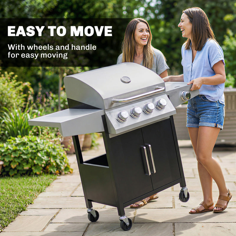 Outsunny - 4+1 Burner Liquid Propane Gas Grill, Outdoor Portable BBQ Grill with Side Burner, Warming Rack, Side Shelf