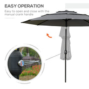 9FT 3 Tiers Patio Umbrella Outdoor Market Umbrella with Crank, Push Button Tilt for Deck, Backyard and Lawn, Light Grey