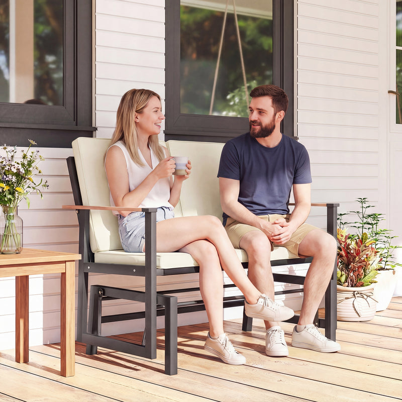 Outsunny - Outdoor Glider Bench for 2 Person, Patio Glider Loveseat with Thick Cushions for Garden Balcony Porch, Cream White