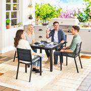 Outsunny - Patio Dining Set for 6, Aluminum Expandable Outdoor Table and 6 Stackable Chairs with Padded Back, Mesh Seat, Black